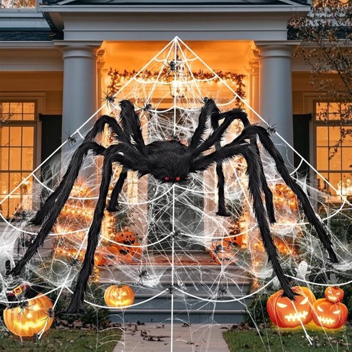 Grote Halloween Spinnenweb Decoratie Buiten met Reuzenspin en Mini Spinnen - Tuin & Balkon