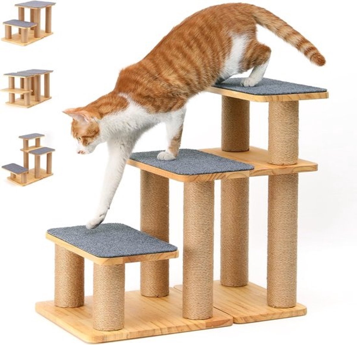 Houten Trap voor Honden en Katten met Krabpaal, Geschikt voor Bedden en Banken