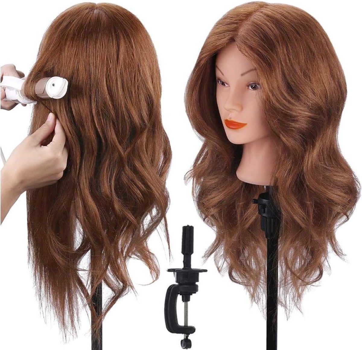 Oefenhoofd Kappers - Trainingshoofd Haar - Haar Styling - 100% Echt Haar - 46 cm - Bruin