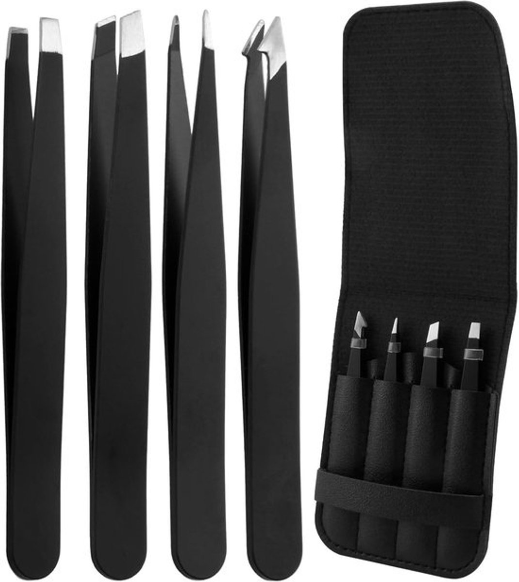 Tweezers set - 4 pieces - hoge kwaliteit - precisie - roestvrij staal - voor wenkbrauwpen - gezichtshaarverwijdering - splinterverwijdering