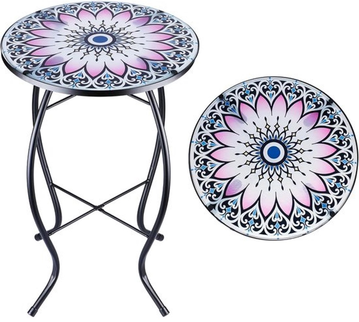 Ronde Mozaïek bijzettafel Glas Tuin of Woonkamer - Ø35 cm Bloemen Decoratie