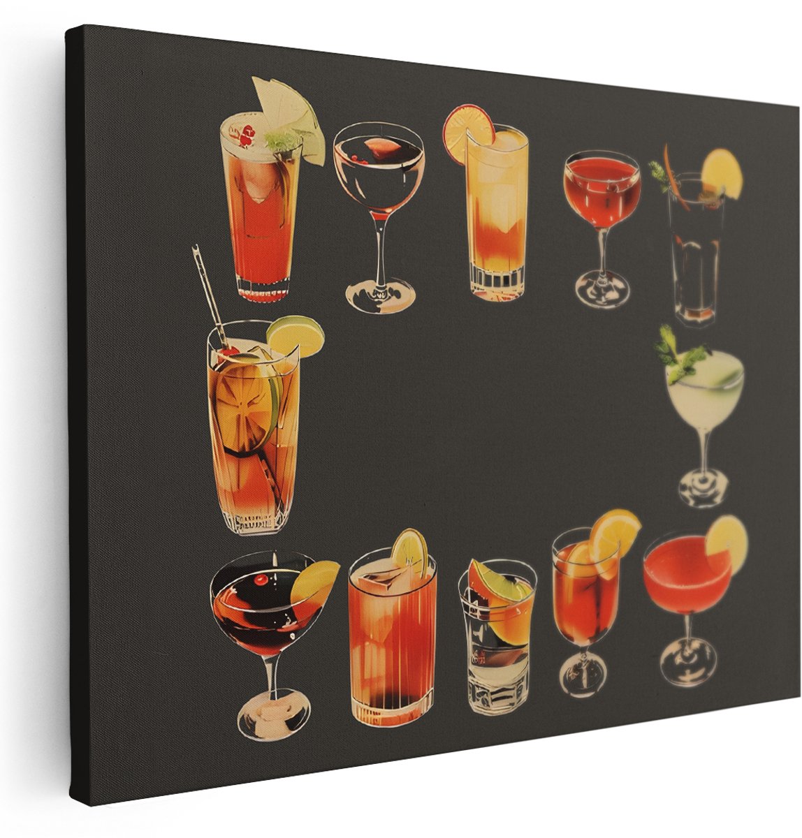 Artaza Canvas Schilderij Mocktails - 160x120 cm - Groot - Retro Wanddecoratie Bar - Vintage Muurdecoratie Drankjes - Kamer Accessoires