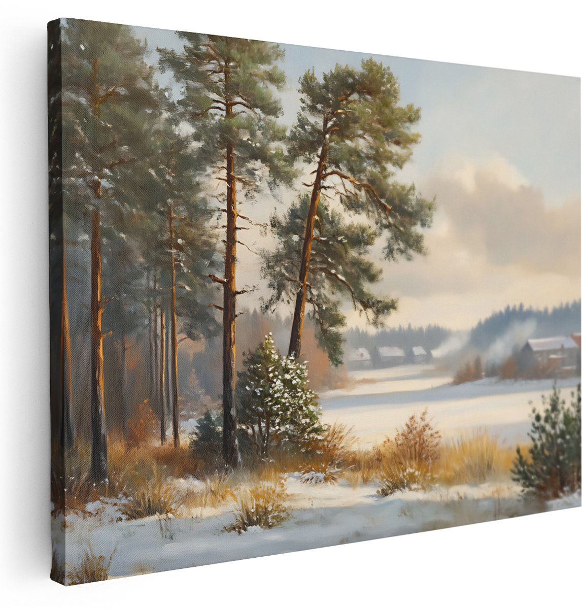 Artaza Canvas Schilderij Besneeuwd Bos - 160x120 cm - Groot - Wanddecoratie Natuur - Muurdecoratie Dennenbomen - Schilderijen Op Canvas Landschap
