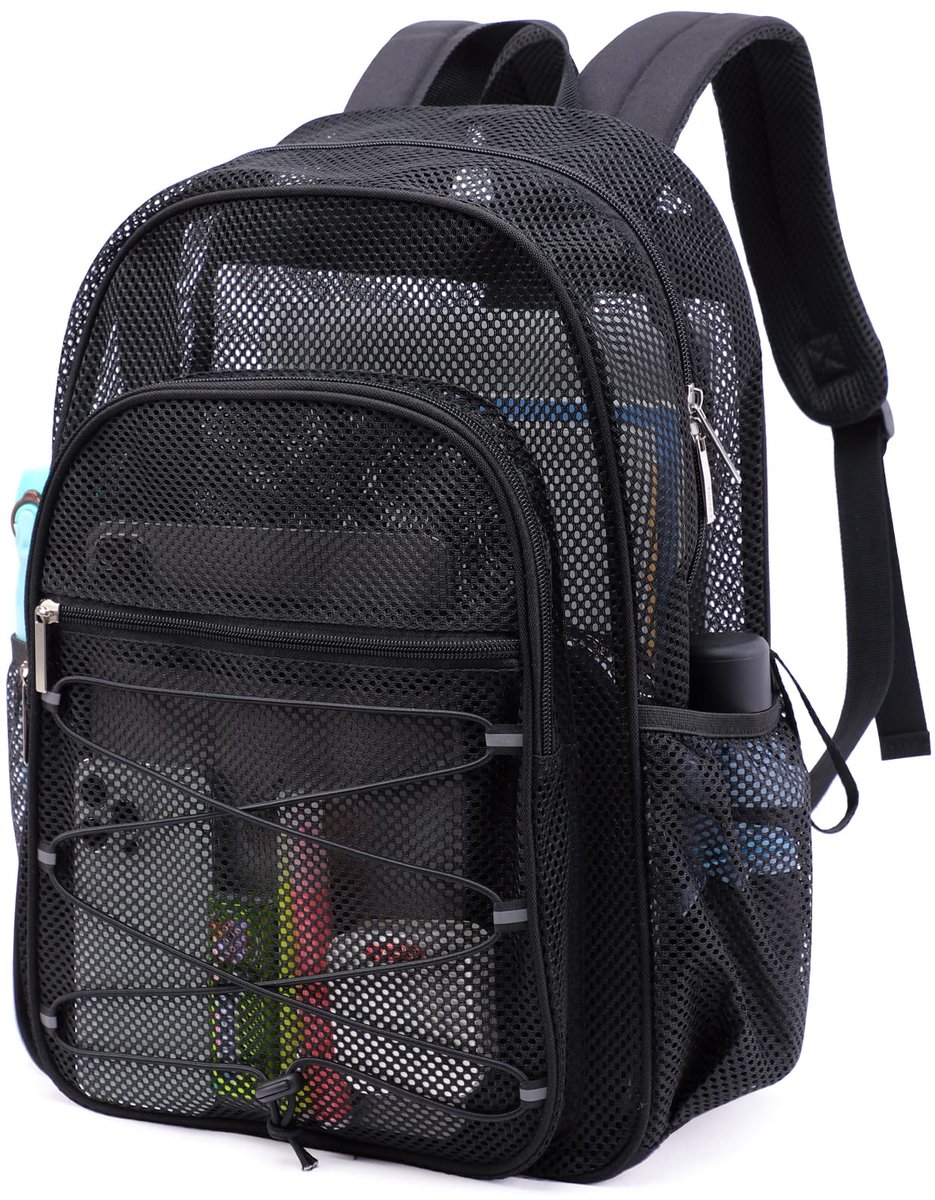 TINYAT Mesh Rugzak voor Vrouwen Mannen Heavy Duty Doorzichtige tassen Transparante Mesh Strand Dagrugzak voor Reizen - ShopVlot