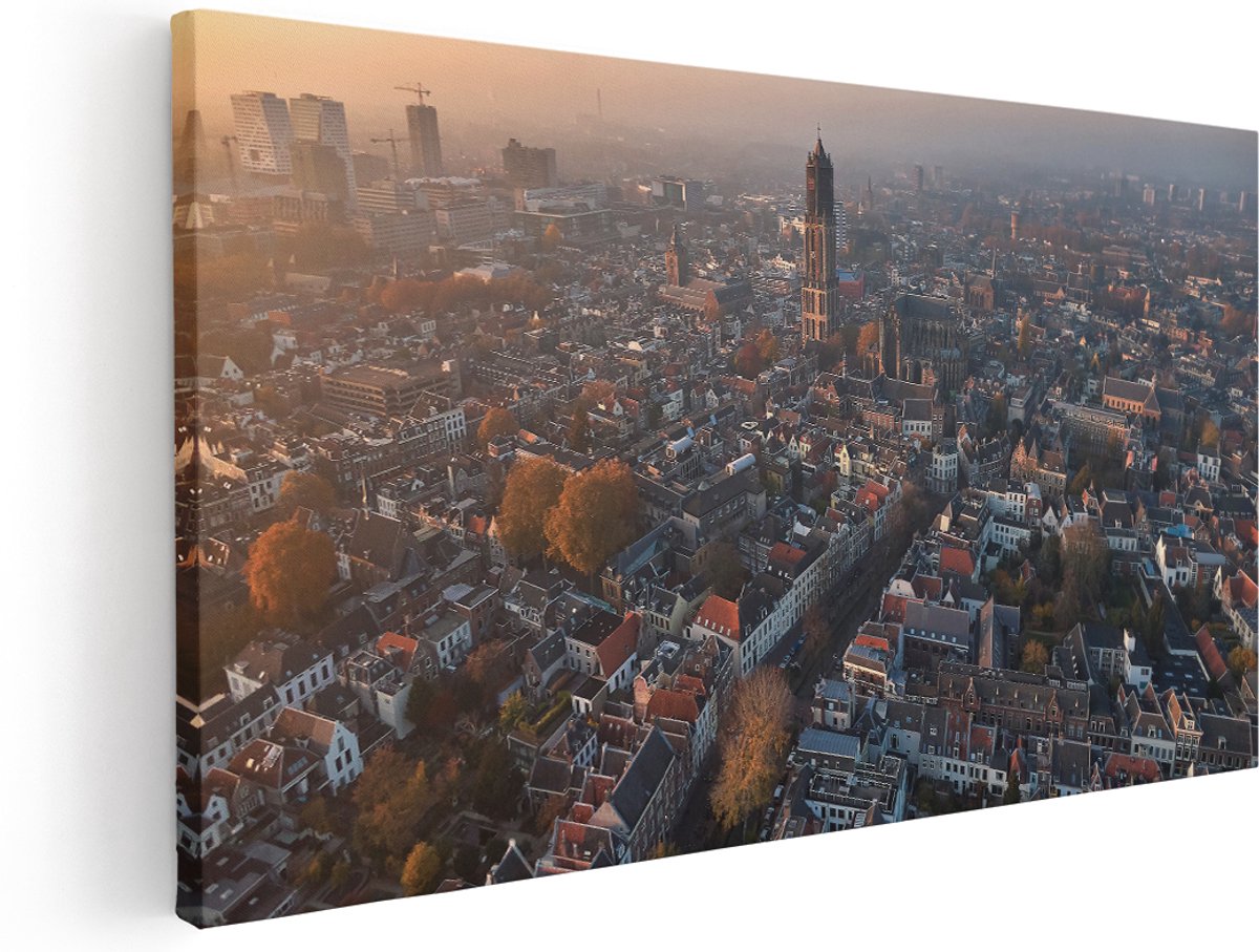 Artaza Canvas Schilderij Utrecht Vanuit De Lucht - 180x90 cm - Groot - Wanddecoratie Woonkamer - Schilderijen - Muurdecoratie