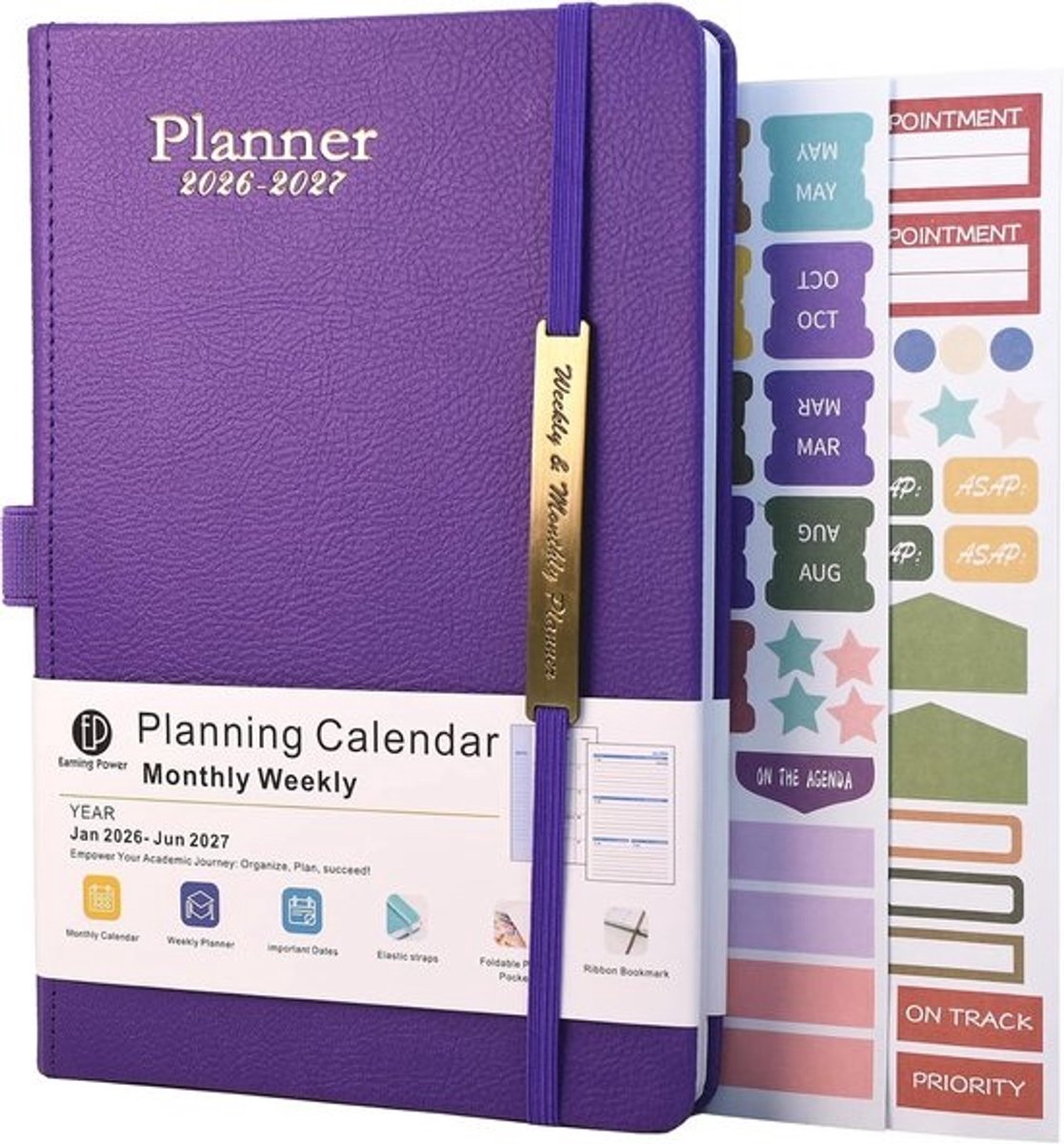 Agenda 2026-2027 - Weekplanner Maandplanner - Afspraken Plannen - 18 Maanden Overzicht - A5 Formaat - Paars