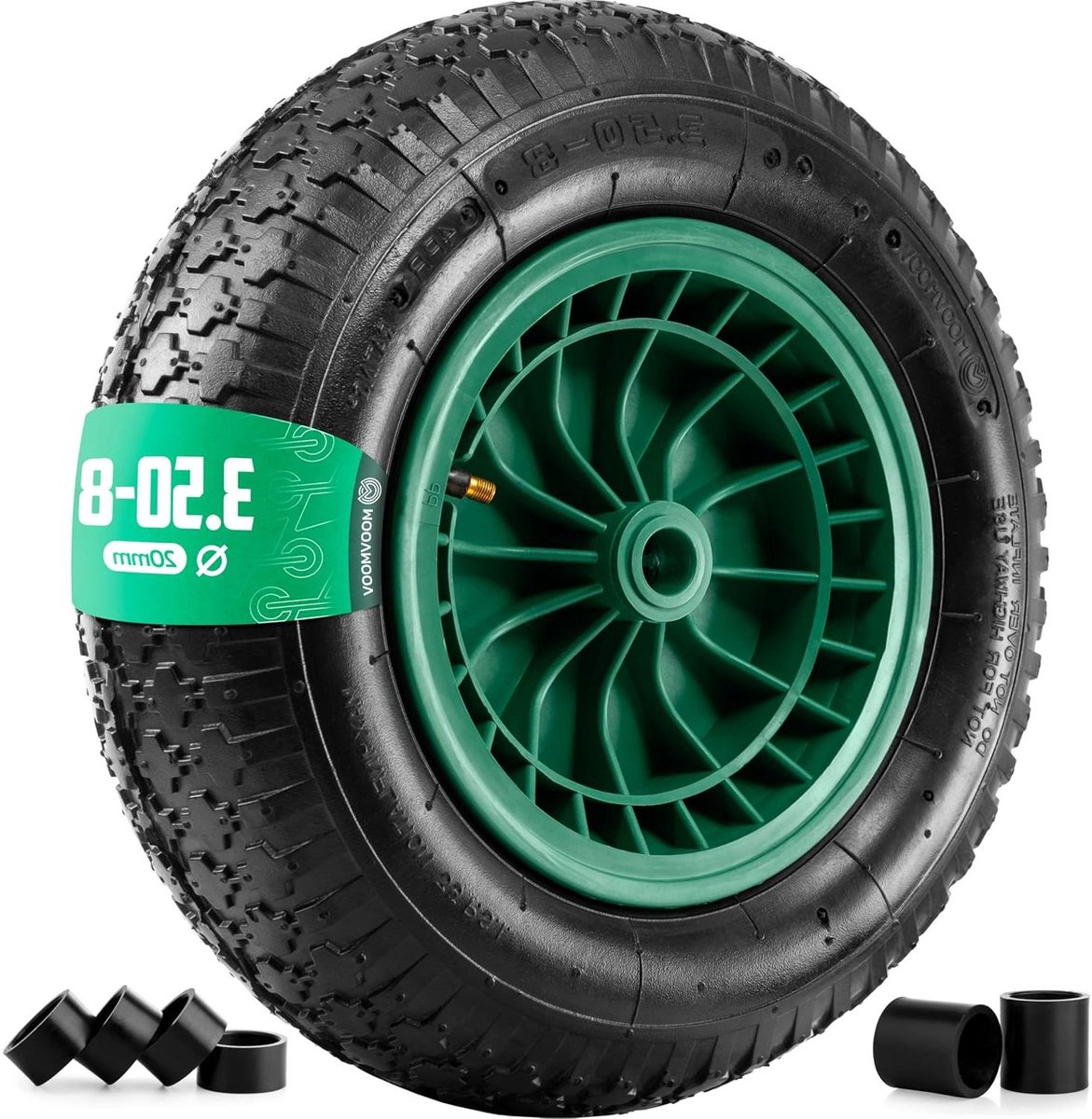 Kruiwagenwiel - Transportwiel - Zware Lasten Vervoeren - Asgat 20 mm - 3.50-8 (4PR) - Zwart