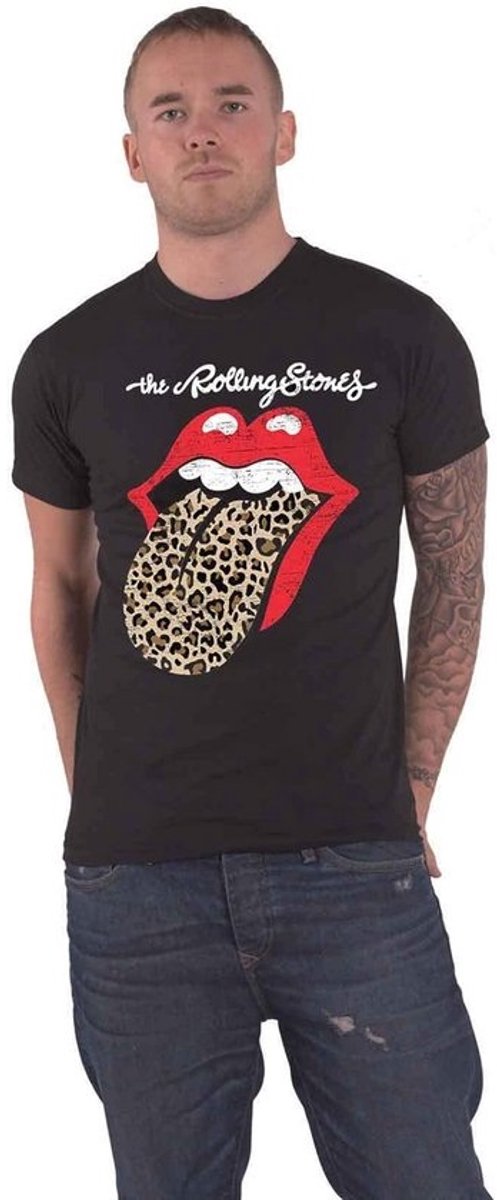 Officieel Rock Band T-Shirt met Luipaardprint Tong - Unisex Zwart
