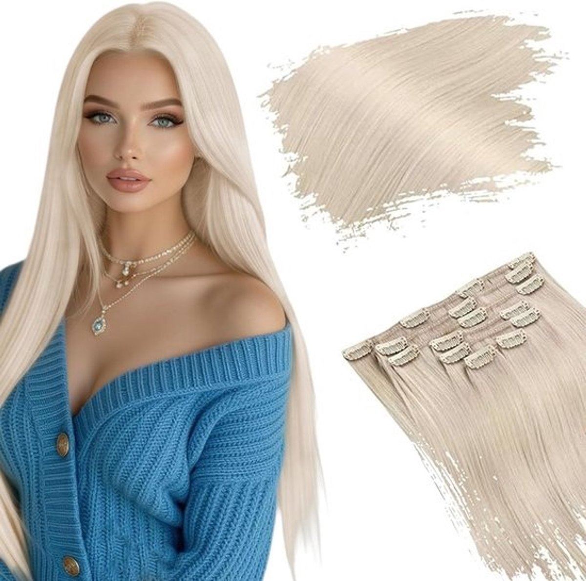 Clip-in Haarverlenging Echt Haar 50cm Dik & Vol Platinablond #60A