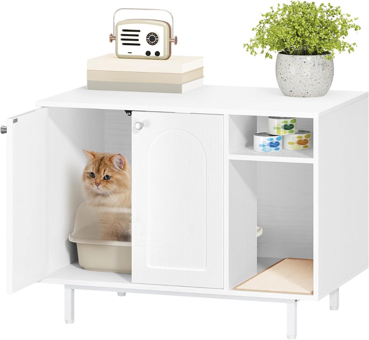 QORA® Kattenbak Kast - Kattenhuis - Kattenmand - Halmeubel – Dierenhuis - Nachtkastje - Kattenkast -Dressoir – Kattenhok - Bijzetkastje - Krabpaal - Katten Mand - Wit - 50cm x 80cm x 61cm