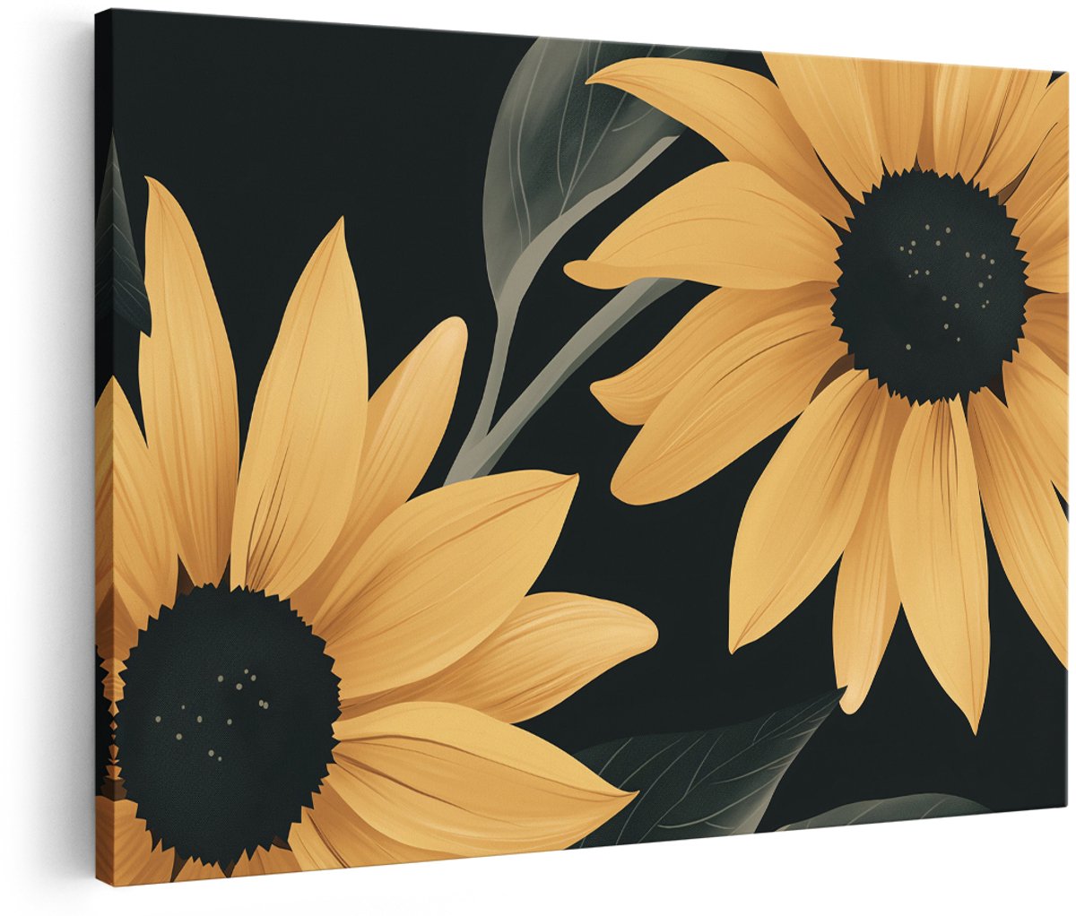 Artaza Canvas Schilderij Zonnebloemen - 150x100 cm - Groot - Wanddecoratie Bloemen - Muurdecoratie Natuur - Decoratie Woonkamer - Geel