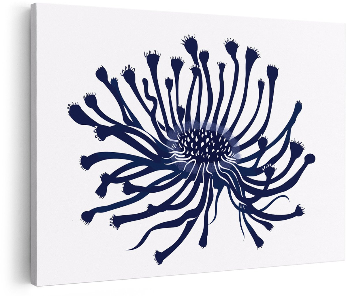 Artaza Canvas Schilderij Abstracte Bloem - 150x100 cm - Groot - Wanddecoratie Abstract - Muurdecoratie Bloemen - Decoratie Woonkamer - Donkerblauw