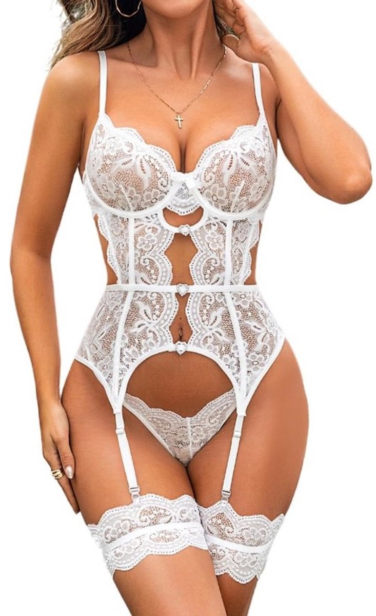 Sensual Dames Lingerieset 3-delig met Kanten Babydoll, Ondersteunende Beha en Garter