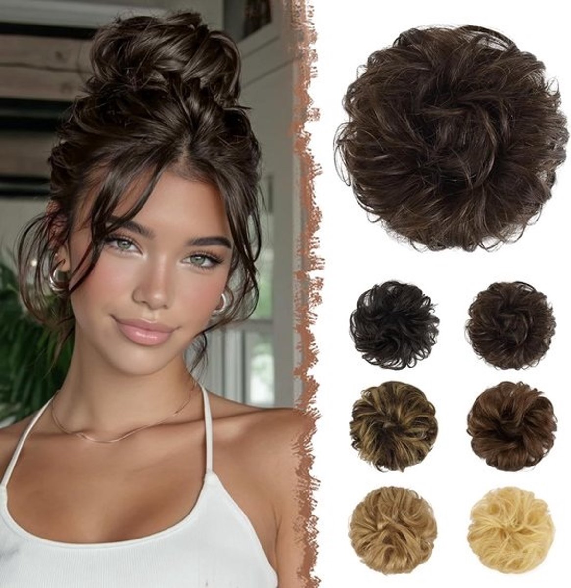 Krullend Haar Knot Extensie voor Vrouwen - 100% Menselijk Haar, Natuurlijk Golvend, Opgestoken Donut Haarstukje