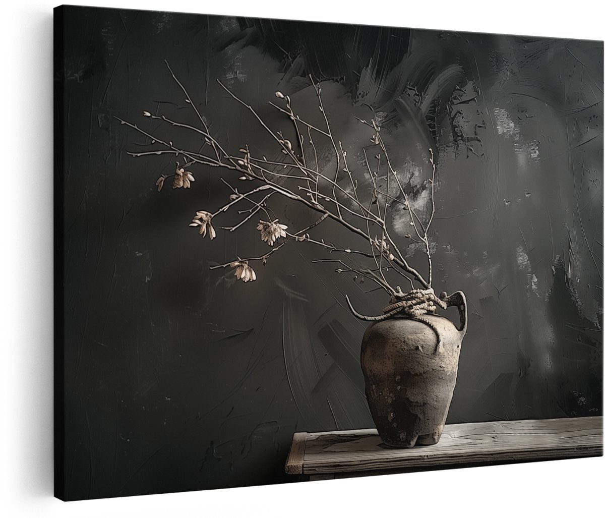 Artaza Canvas Schilderij Vaas op een Tafel - 150x100 cm - Groot - Wanddecoratie Woonkamer - Schilderijen - Muurdecoratie