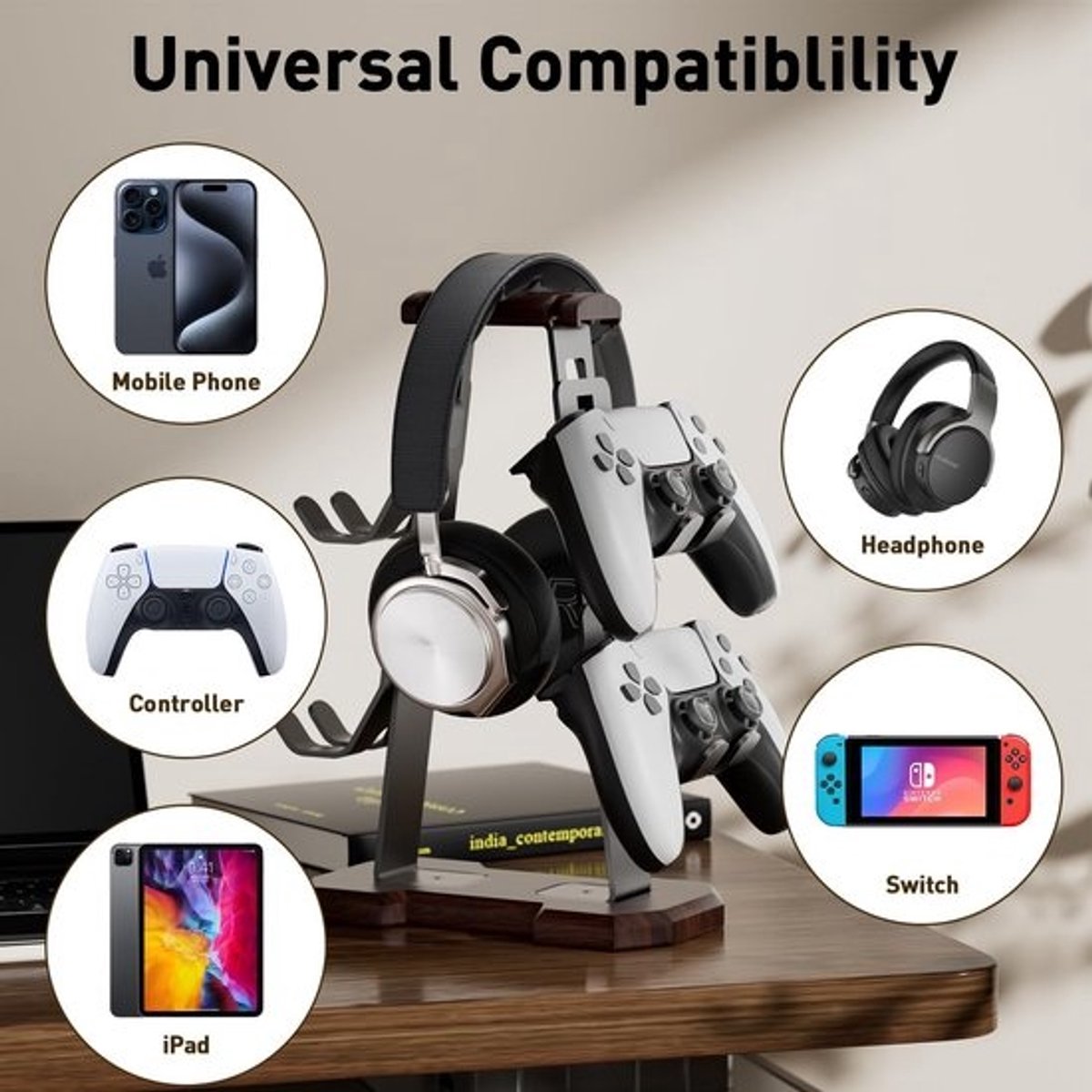 Houten Standaard voor Controller en Headset - Organizer voor Gaming Bureau en Kantoor — cadeau in Gadgets - foto 2