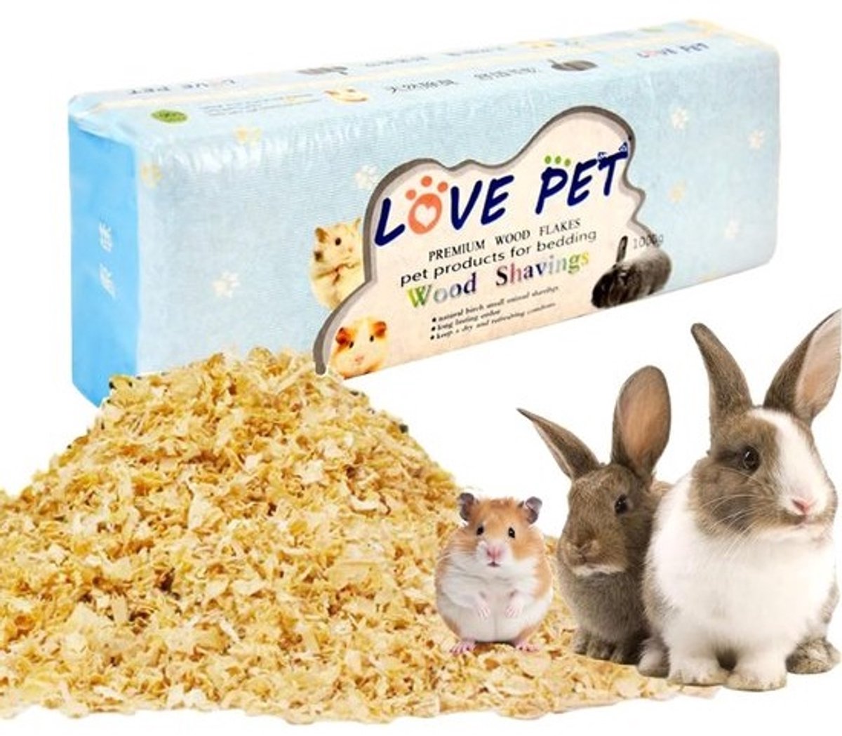 1000g Houtsnippers & Bodembedekking voor Hamsters, Konijnen, Cavia's en Kleine Dieren