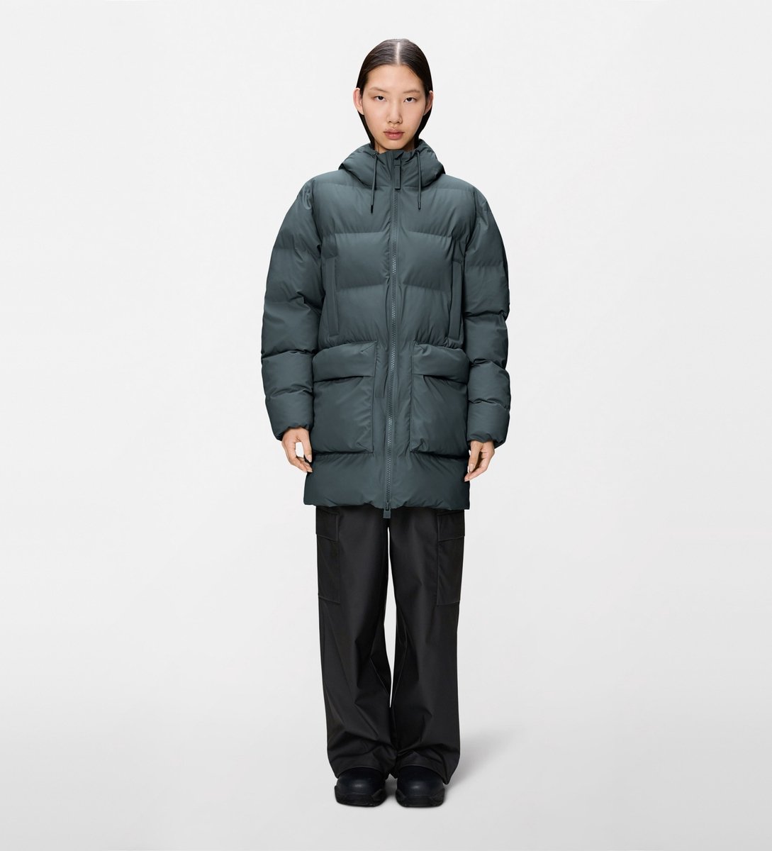 Rains Hoge Puffer Cargo Jas Lang W3T4