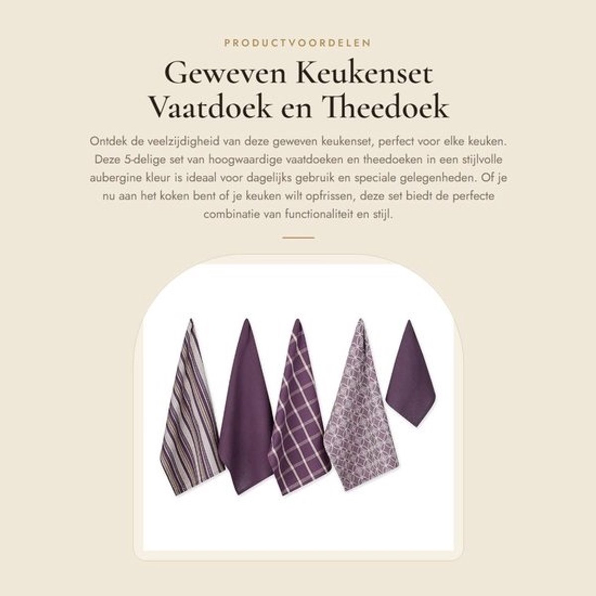 Dailygoods- Vaatdoek 18x28 - Vaatdoek 13x13 - 5-delig - Katoen - Geweven - Perfect voor elke gelegenheid - Keukendoek