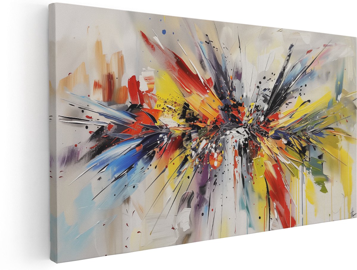 Artaza Canvas Schilderij Abstract Kleurrijke Verfspatten - 140x70 cm - Groot - Klein - Wanddecoratie Woonkamer - Schilderijen - Muurdecoratie
