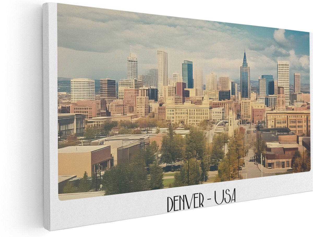 Artaza Canvas Schilderij Stad Denver USA - 140x70 cm - Groot - Wanddecoratie Skyline Amerika - Muurdecoratie Vintage Landschap - Kamer Accessoires