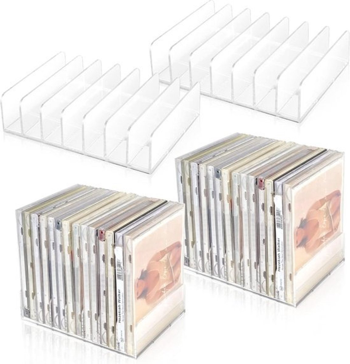 Doorsienbare acryl CD-hou holder 4 stuks - Stapelbaar CD/DVD opbergrek - Organizer voor 14 CD-houder