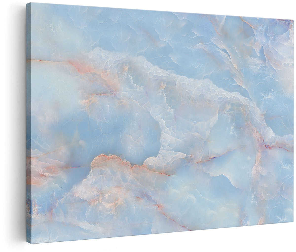 Artaza Canvas Schilderij Abstracte Kunst - Blauw Lichte Marmer - 150x100 cm - Groot - Foto Op Canvas - Wanddecoratie Woonkamer