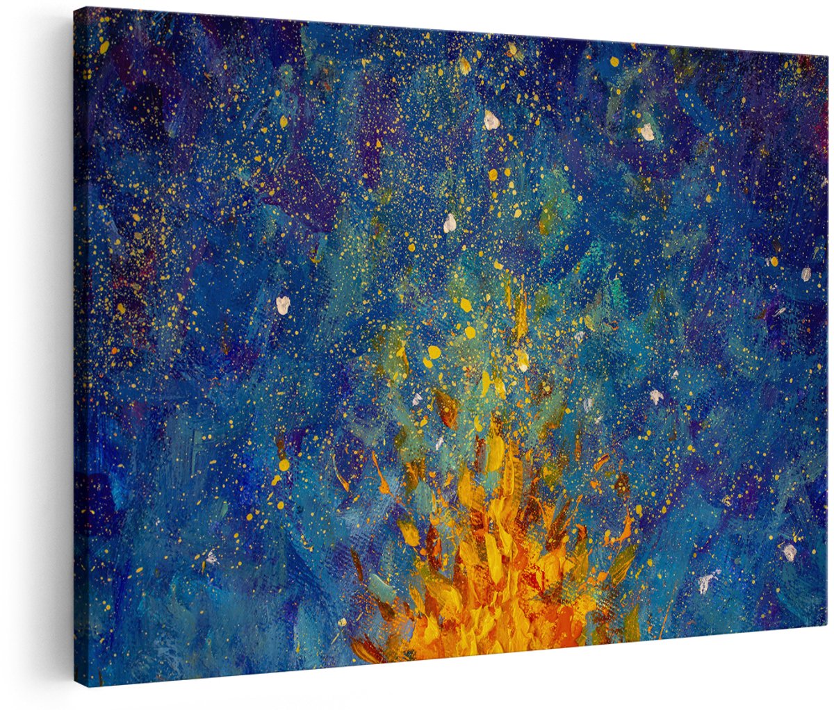 Artaza Canvas Schilderij Abstracte Kunst - Vuur in de Nacht - 150x100 cm - Groot - Foto Op Canvas - Wanddecoratie Woonkamer