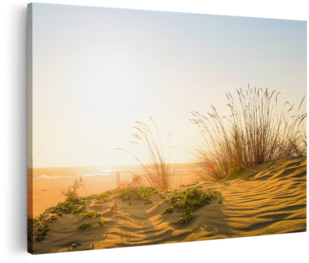 Artaza Canvas Schilderij Duinen met Zon - 150x100 cm - Groot - Foto Op Canvas - Wanddecoratie Woonkamer