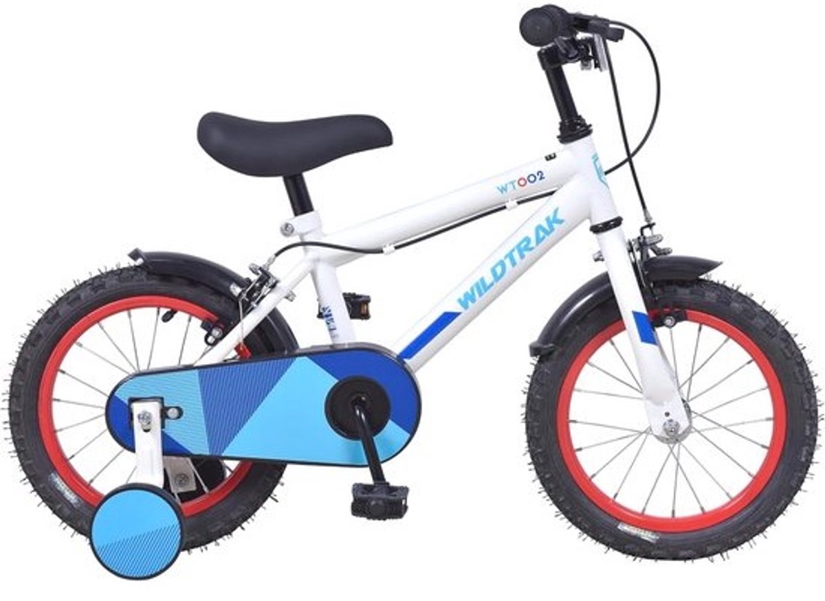 14 inch kinderfiets voor 3 tot 5 jaar met zijwielen - wit/blauw