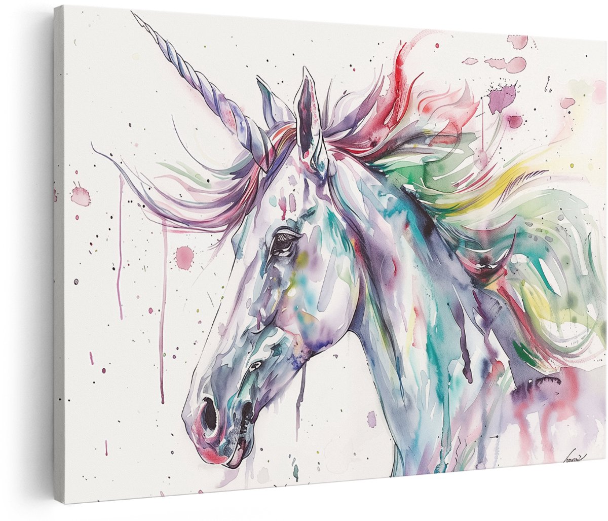 Artaza Canvas Schilderij Eenhoorn met Regenboog Manen - 150x100 cm - Groot - Wanddecoratie Woonkamer - Schilderijen - Muurdecoratie