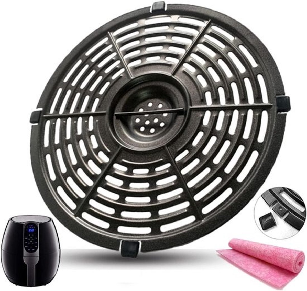 Airfryer Grill Pan - Crisper Tray Rooster - Gezond Koken - Dubbellaags Antiaanbaklaag - 22.1 x 22.1 cm - Zwart