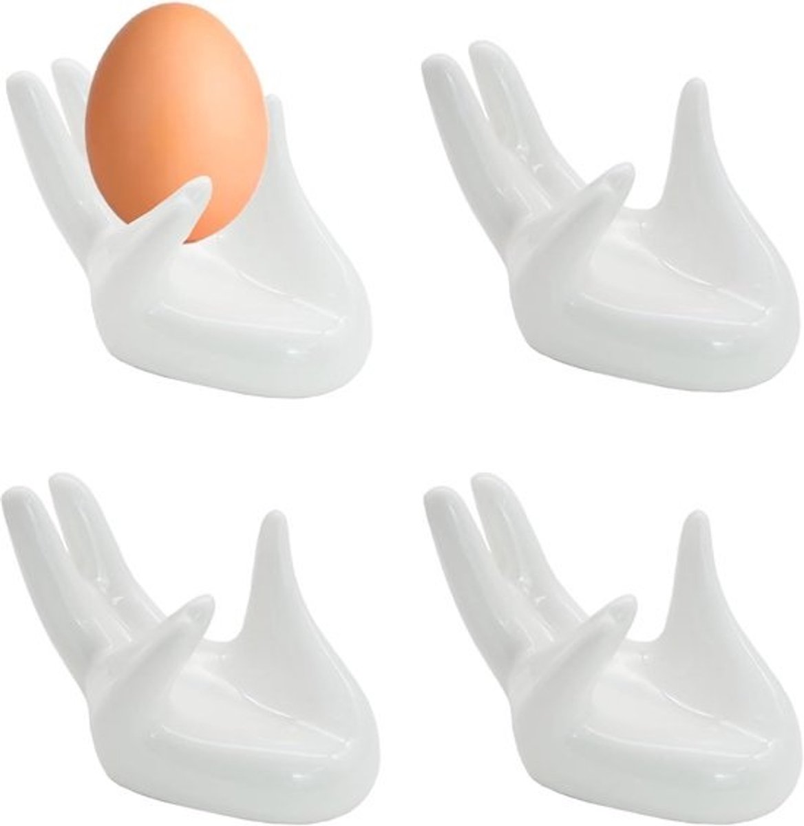 Keramische eierdopjes - Eierhouders set - Ontbijt tafeldekking - Handvormig design - 4 stuks - Wit