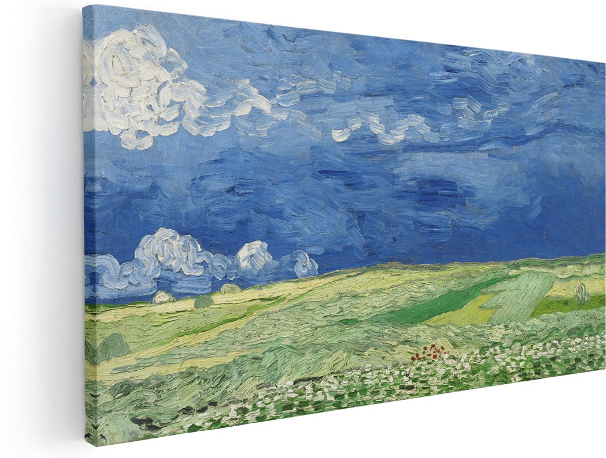 Artaza Canvas Schilderij Tarweveld Van Gogh - 160x80 cm - Groot - Wanddecoratie Natuur - Muurdecoratie Landschap - Kamer Accessoires Olieverf