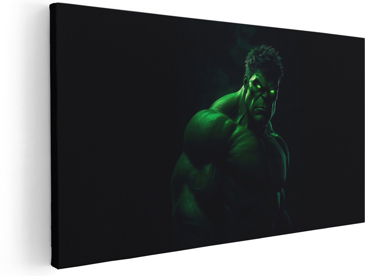Artaza Canvas Schilderij Marvel Superheld - 160x80 cm - Groot - Wanddecoratie Hulk - Muurdecoratie Jongenskamer - Avengers Kamer Accessoires - Groen
