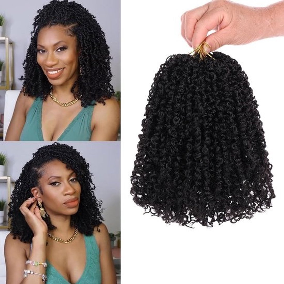 Gehaakte Vlechten Haar 8 Stuks, Korte Bouncy Twist Vlechtjes, Natuurlijk Krullend Synthetisch Haar