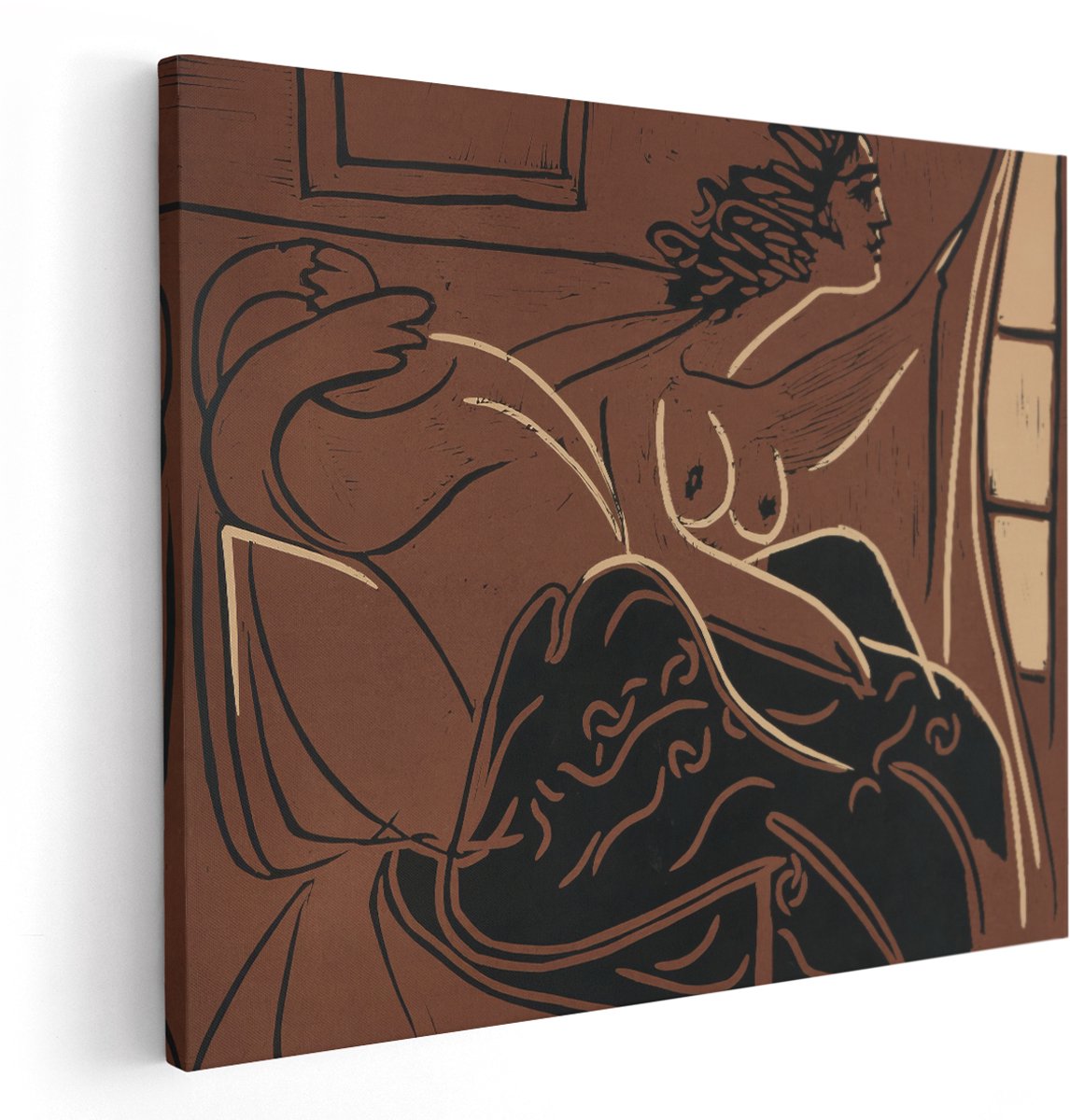 Artaza Canvas Schilderij Picasso Schilderij - 150x120 cm - Groot - Wanddecoratie Vrouw - Muurdecoratie Abstract - Kamer Accessoires Modern - Bruin