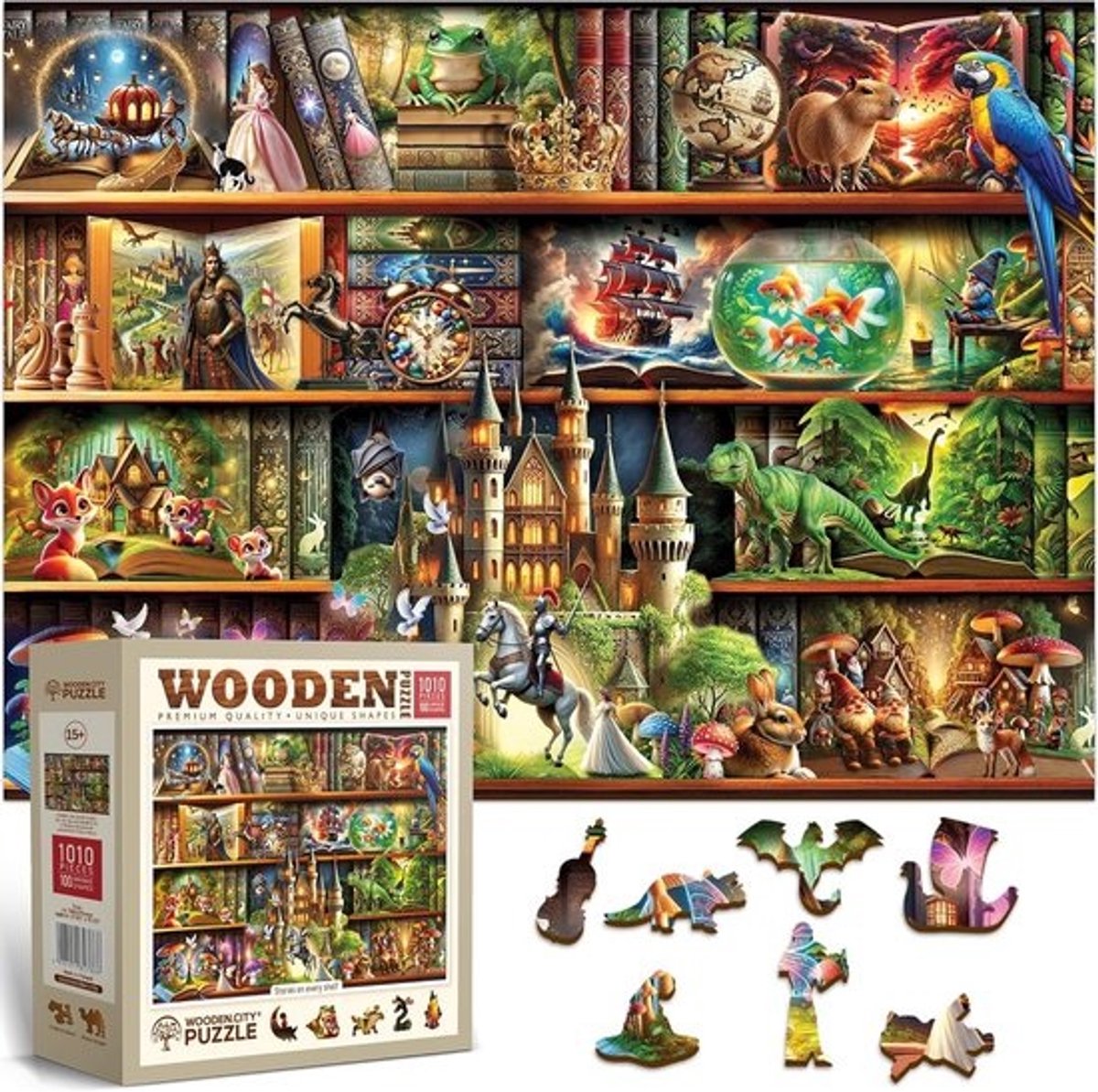 Houten Puzzel - Legpuzzel Volwassenen - Ontspannen Tijdverdrijf - Boekenkast Scènes - 54 x 39 cm - Kleurrijk