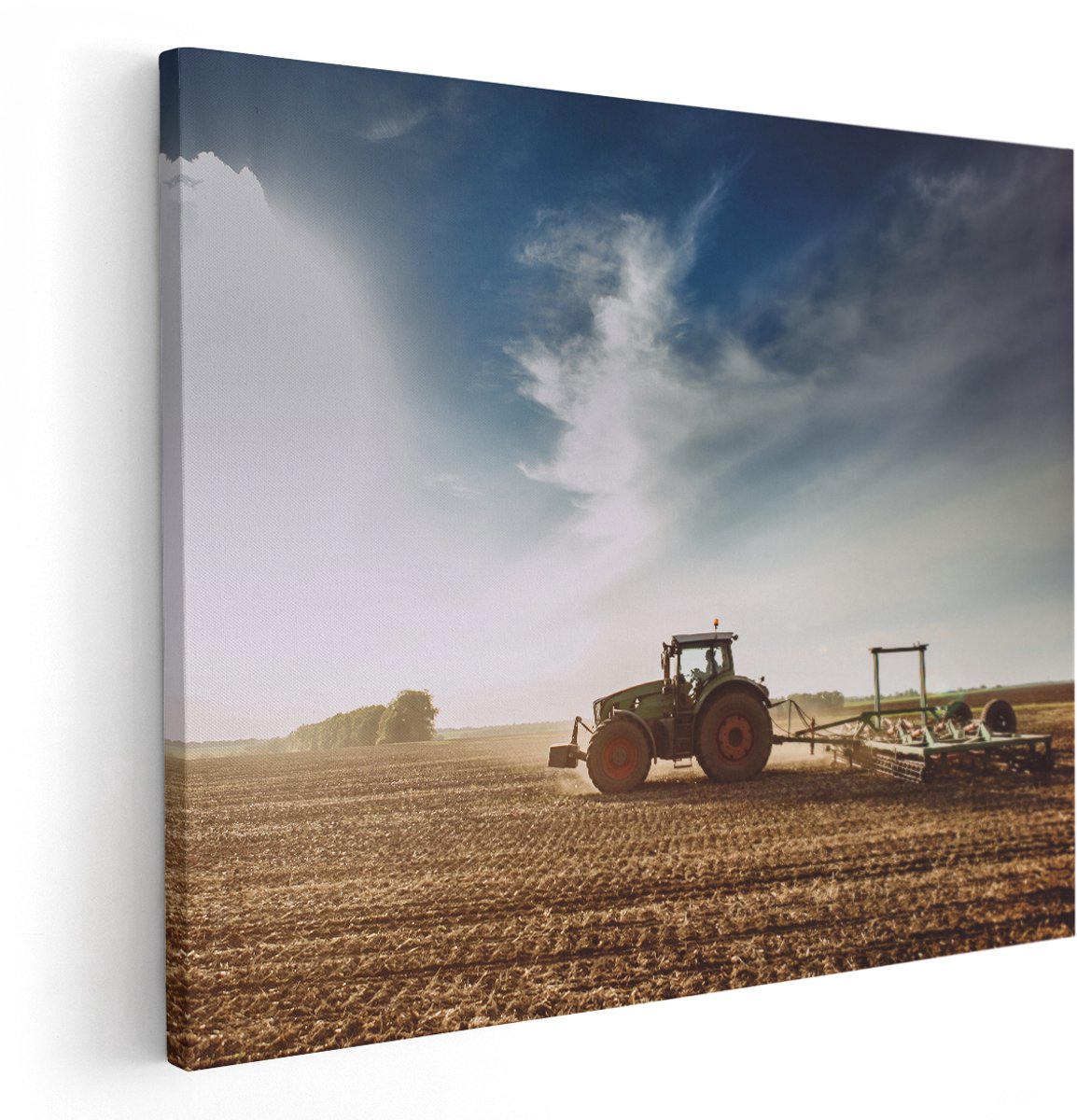 Artaza Canvas Schilderij Tractor op het Veld - Trekker - 150x120 cm - Groot - Wanddecoratie Woonkamer - Schilderijen - Muurdecoratie
