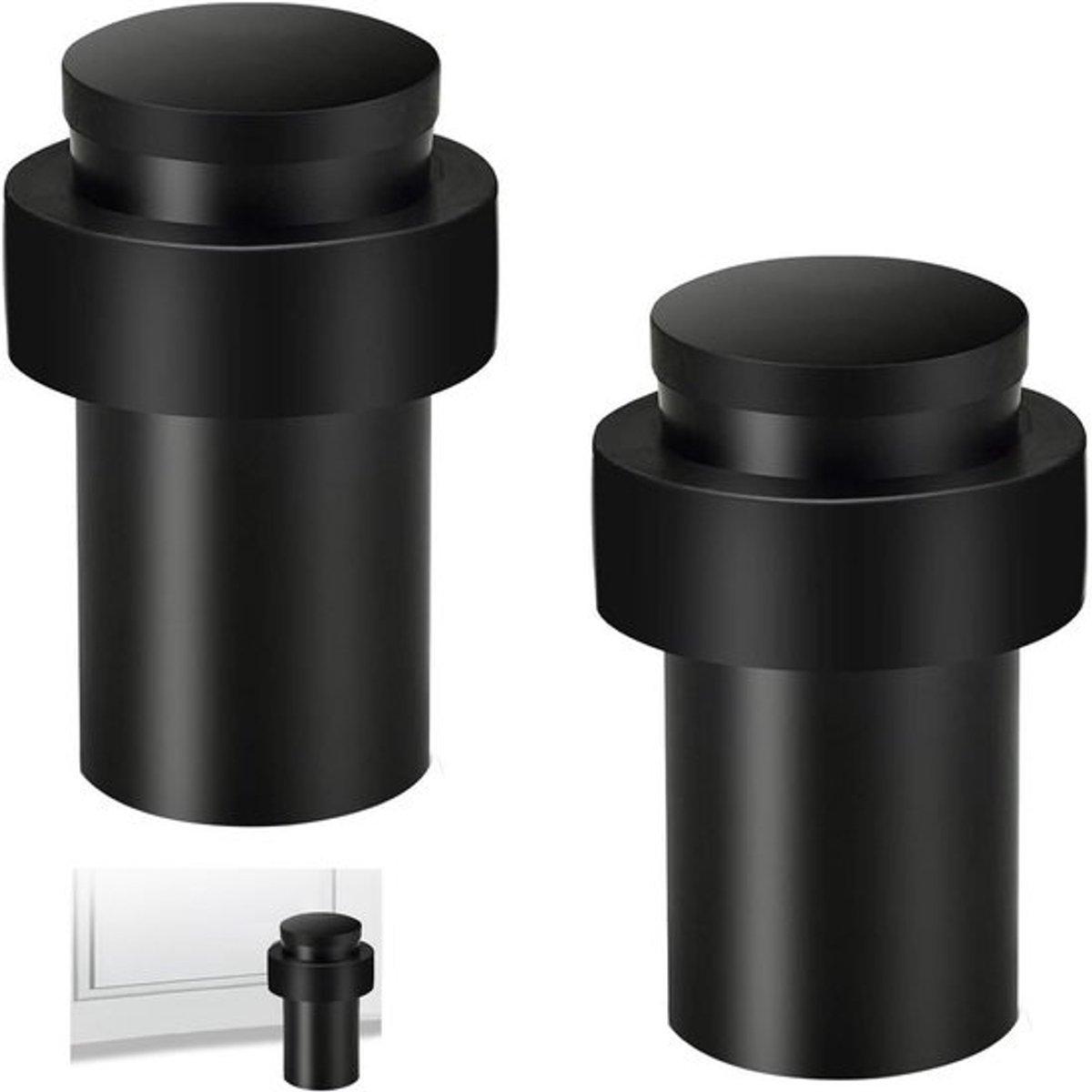 Deurstopper Set - Vloerbevestiging Houder - Muren Beschermen - Dubbele Rubber Buffer - 2 Stuks - Zwart