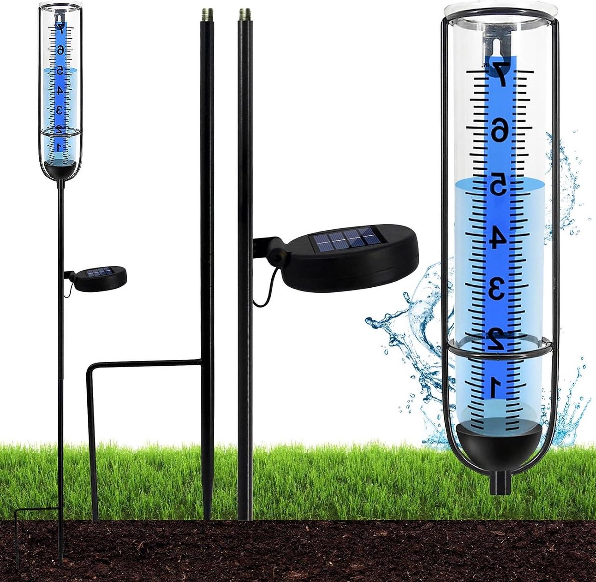 Regenmeter Tuin - Neerslagmeter Buiten - Weer Meten - Zonne-energie Verlichting - Vorstbestendig - Transparant