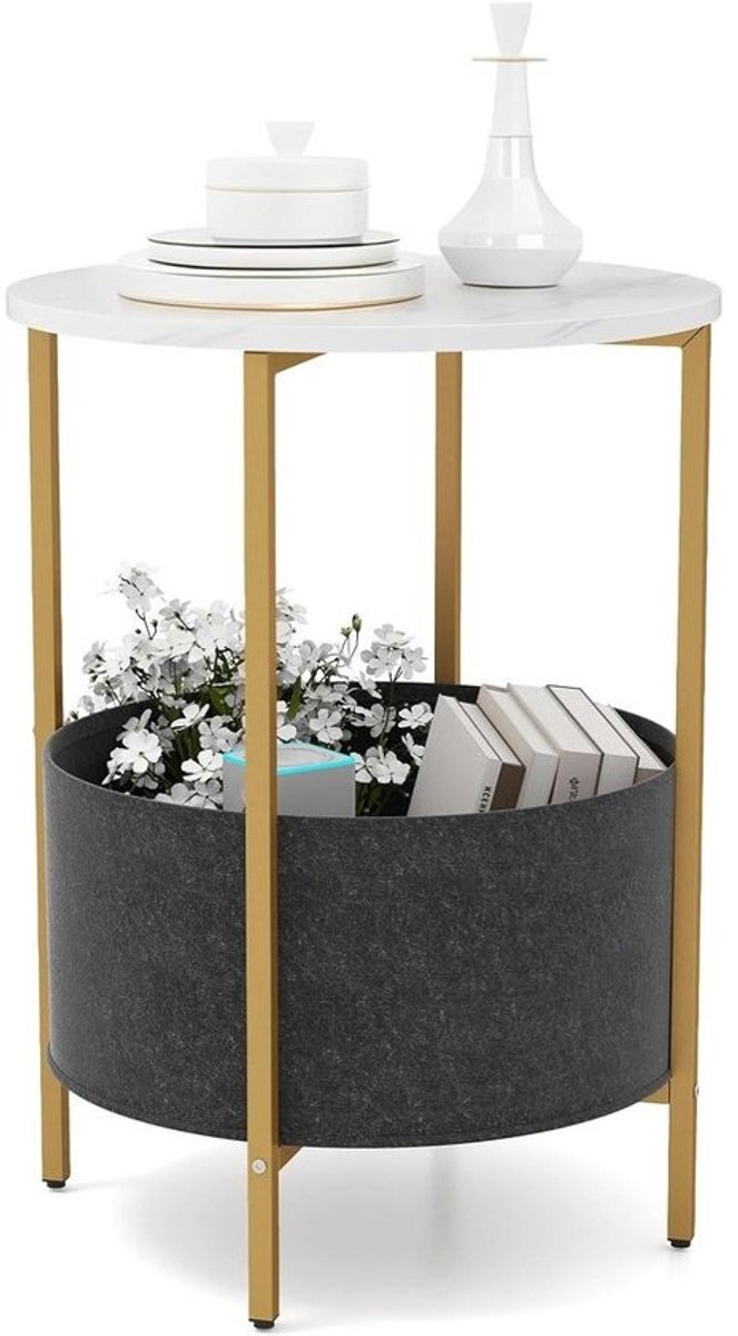 Bijzettafel met mand - Salontafel bloementafel - Opbergen en decoreren - Afneembare vilten mand