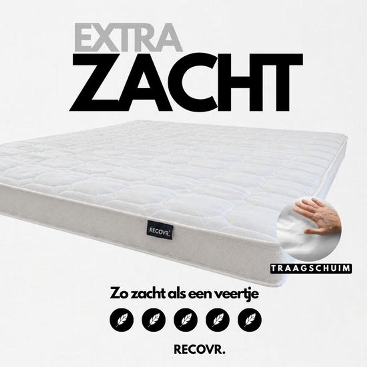 RECOVR Classic - Topper - 160x200 - 3D XL - Afritsbaar - Wasbaar - Topdekmatras - Matrastopper - Zacht - Traagschuim - Extra dik wit