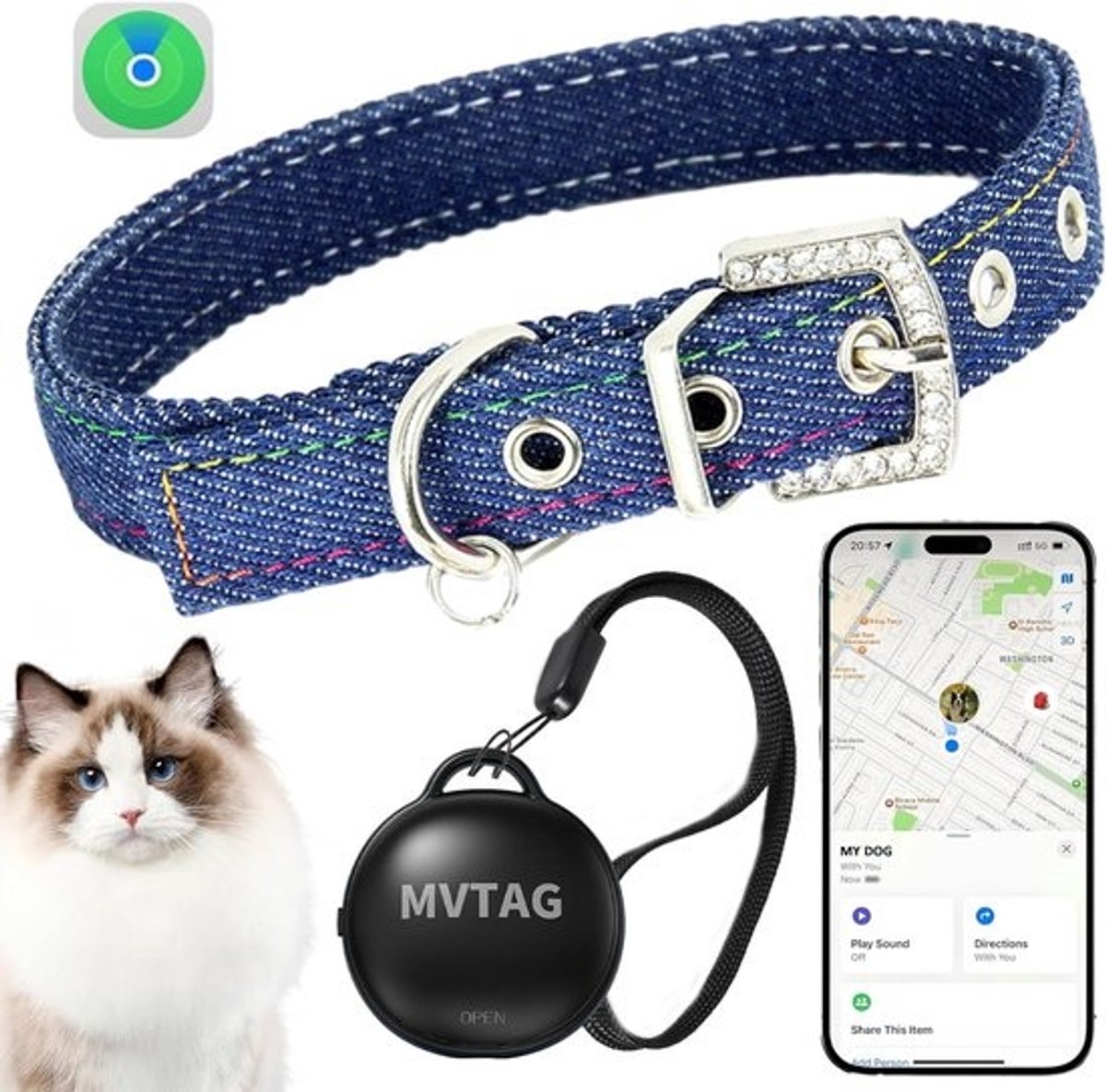 Waterdichte GPS Halsband voor Katten Zonder Abonnement