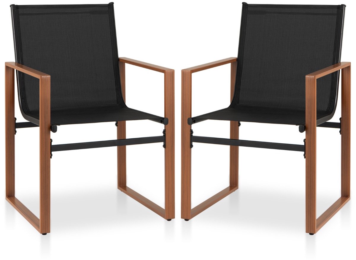 SureDeal® - Tuinstoel - Eetstoelen - Buiten Terrasstoel Ademende - Rugleuning Metalen Stoffen - Tuin Veranda Zwembad - 59x55,5x86 cm - Bruin