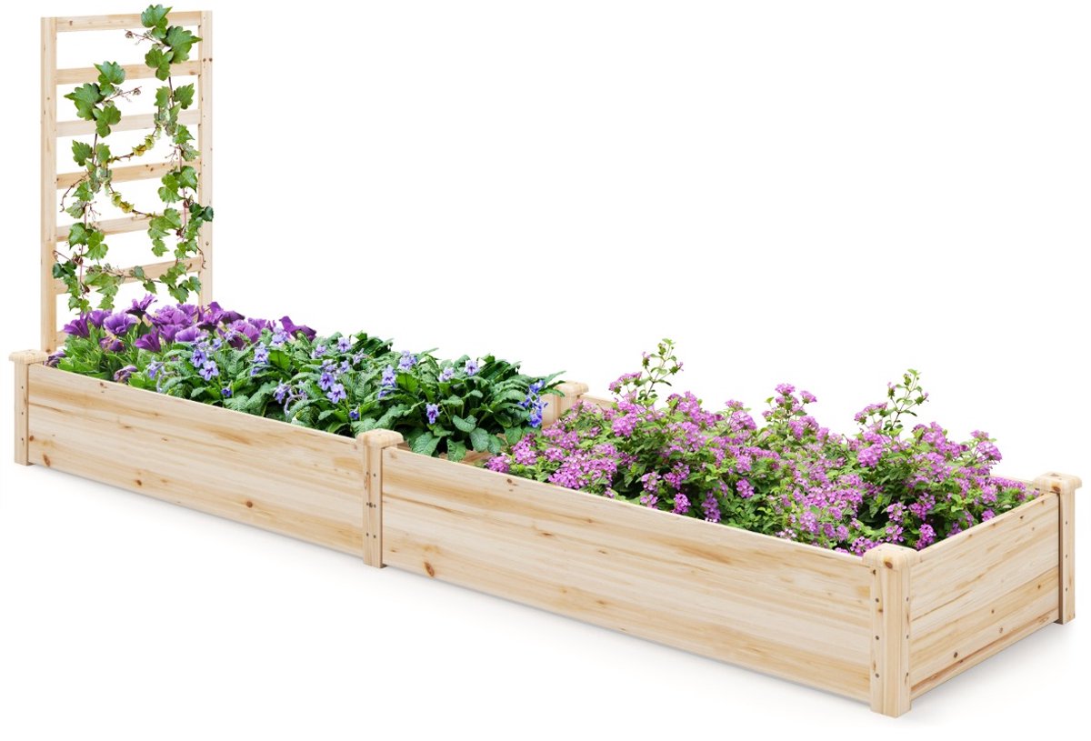 SureDeal® - Plantenbak - Verhoogd Bloembed - Hekwerk Bloembak - Latwerk Dennenhout Tuinspalier - Rankkast - 235x63x102 cm - Naturel