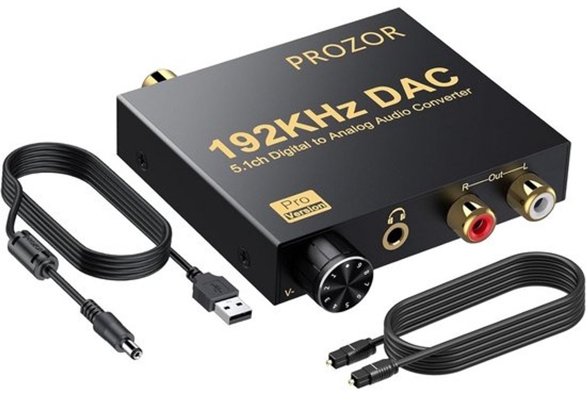 Digitale naar Analoge Audio Converter met Volumeregeling - Ondersteunt Dolby AC-3 & DTS 5.1CH - Optische naar RCA DAC Decoder