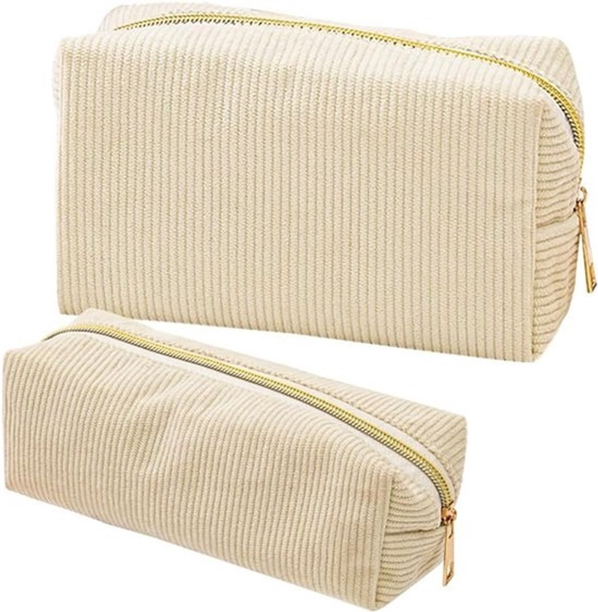 Grote Cosmetische Tas - Corduroy Etui met Rits voor Make-up en Pennen