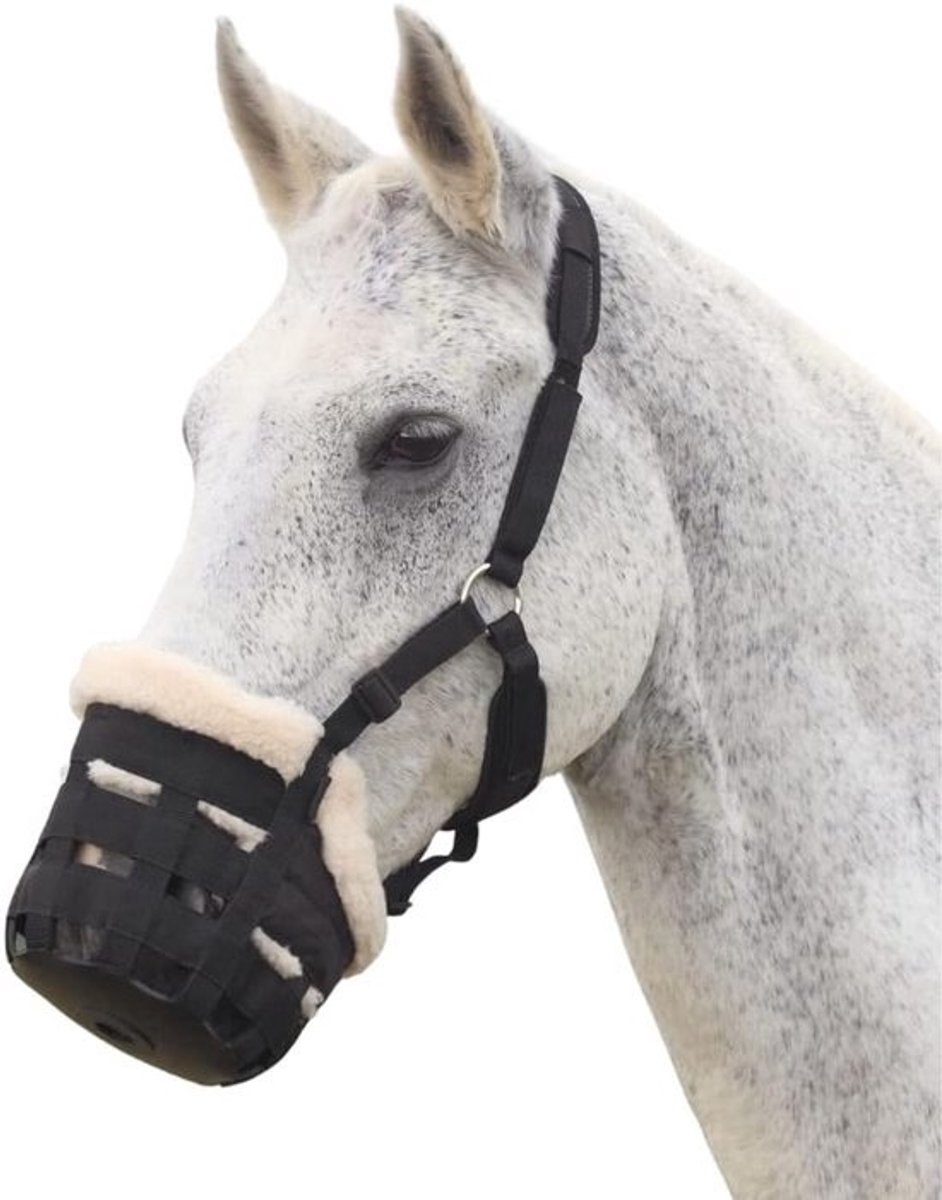 Paarden Muilkorf - Voer Regelaar - Gecontroleerd Voeren - Verstelbaar Comfort Harnas - Pony Maat - Zwart