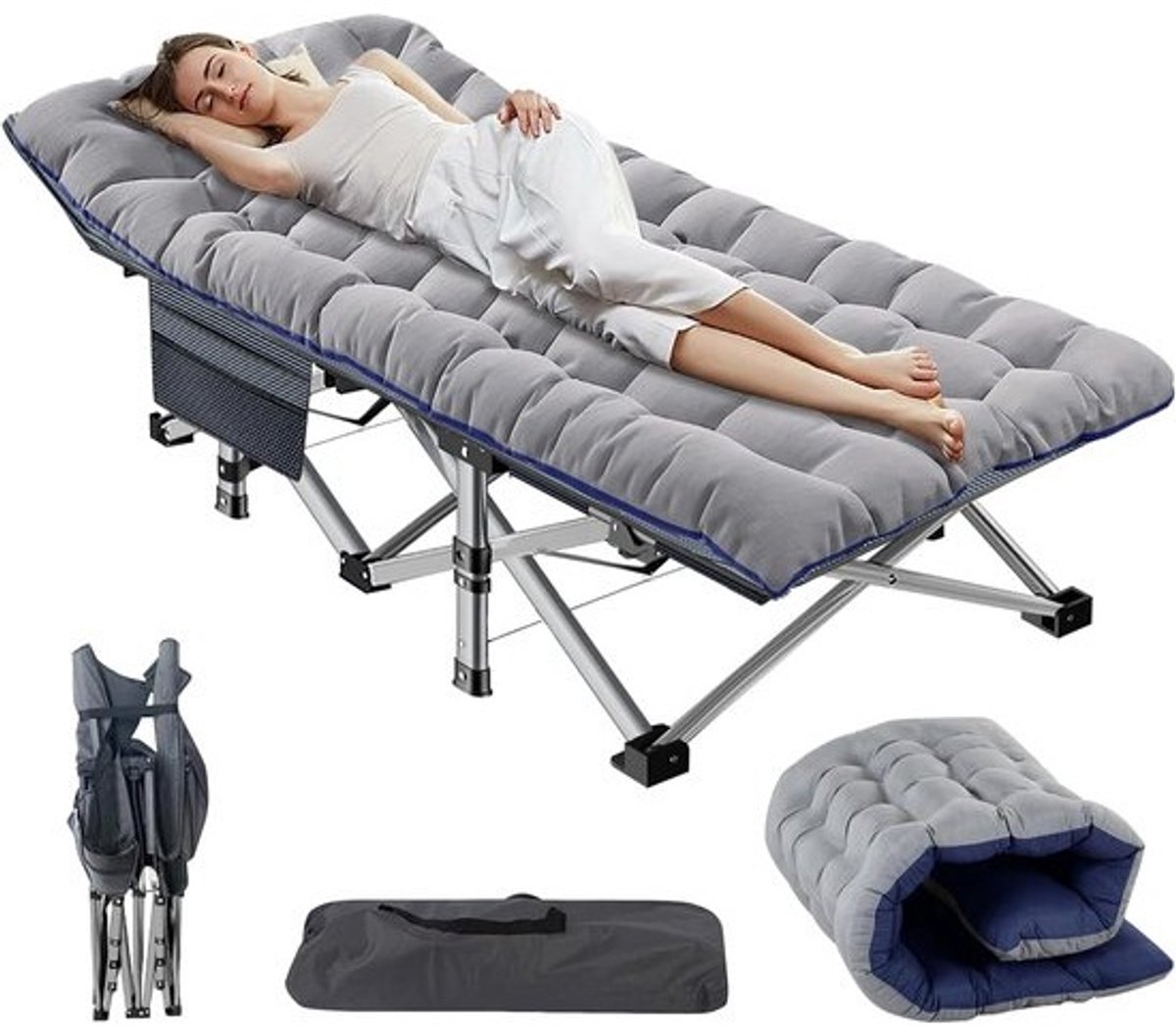 Vouwbed met Matras - Gastenbed Kampeerbed - Ontspannen Buiten - 10-Punts Ondersteuning - 190 x 71 cm - Grijs
